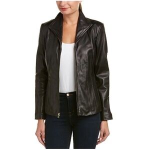 Cole Haan Women’s Lambskin Jacket Black Wing Collar Size 10